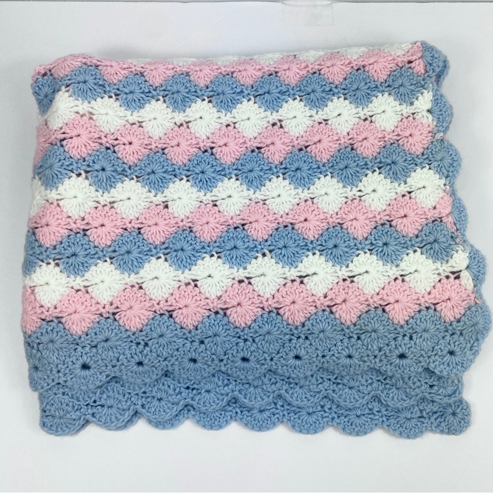 NEW  VINTAGE INFANT BLANKET  26” 42”  Blue and Pink  From the 50’s